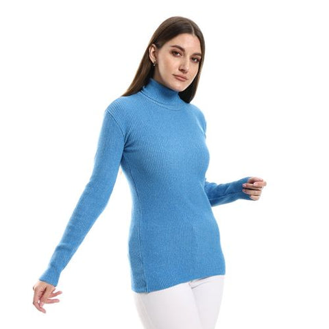 Womens High Neck Wool Shirt-Turquoise