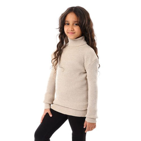 Girls Wool Pullover With High Neck