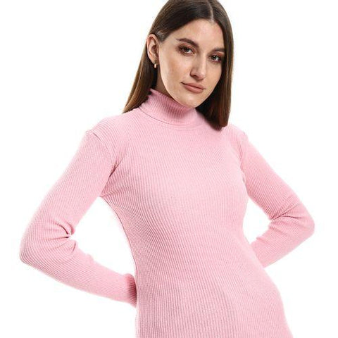 Womens High Neck Wool Shirt-Pink