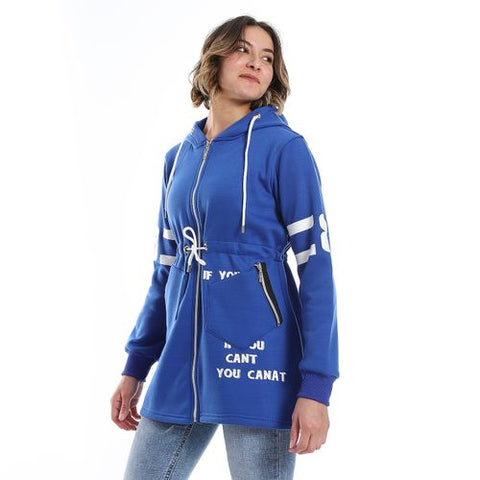 Women Hoodie With Front Zipper And Printed Sleeves