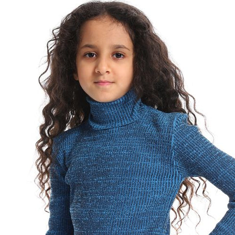 Girls Wool Pullover With High Neck