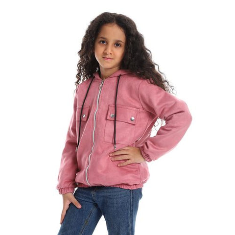 Girls Shamois Lining Jacket With Pockets And Zipper