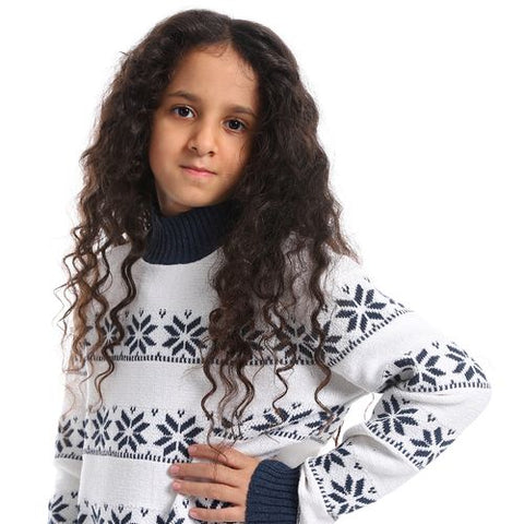 Girls Wool Pullover with Design blue star