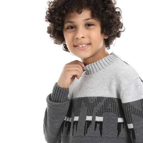 Wool Boys Pullover With Multi Design