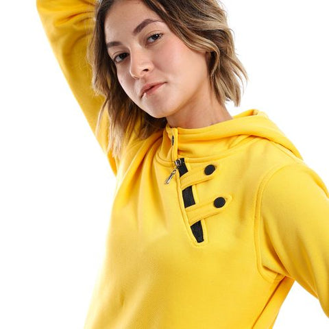 Women's sweatshirt with a pocket, zipper and buttons on the neck