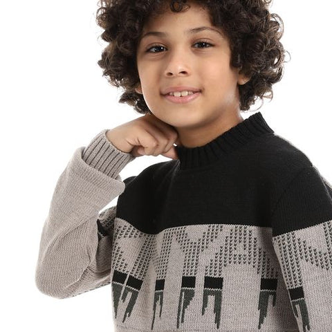 Wool Boys Pullover With Multi Design