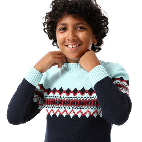 Wool Boys Pullover With Multi Design