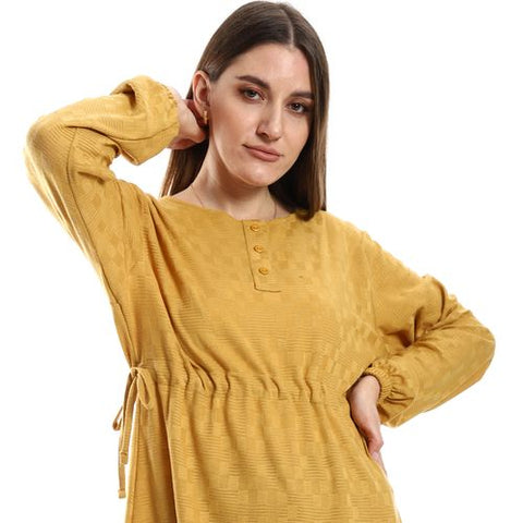 Women Plain Blouse With Long Sleeves Yellow