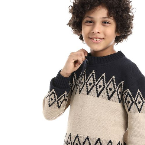 Wool Boys Pullover With Multi Design