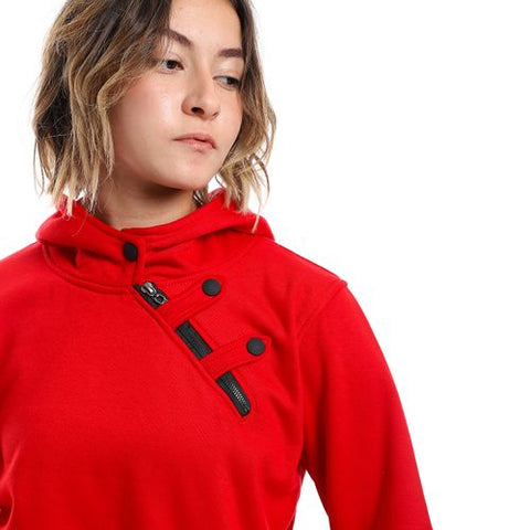 Women's sweatshirt with a pocket, zipper and buttons on the neck