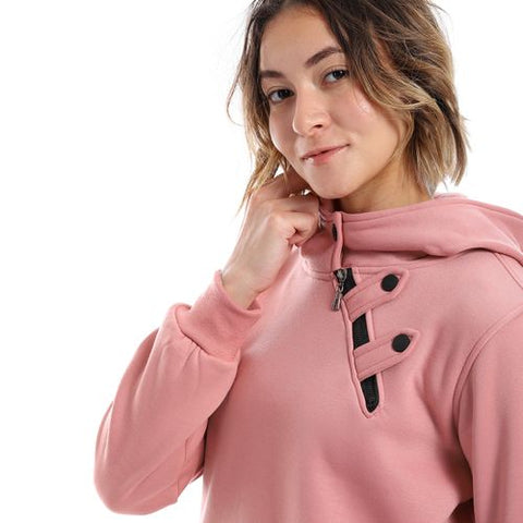 Women Closed Hoodie With Zipper and Buttons