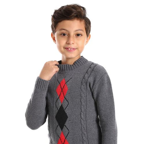 Wool Boys Pullover With Multi Design