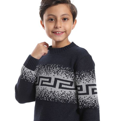 Wool Boys Pullover With Multi Design