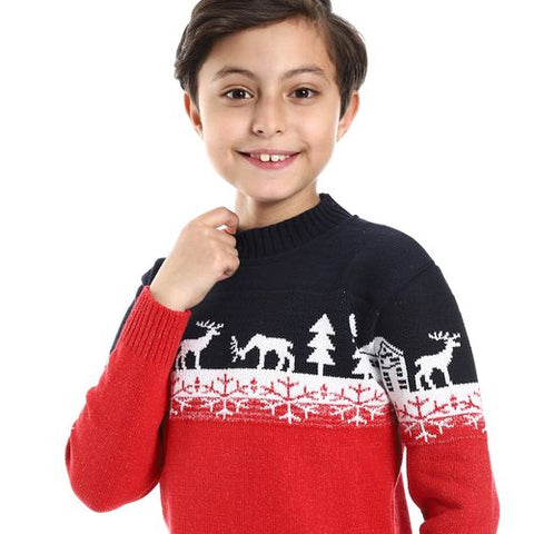 Wool Boys Pullover With Multi Design-multicolour