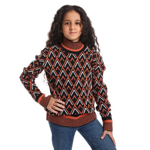 Girls Wool Pullover With Mutlicolour Design