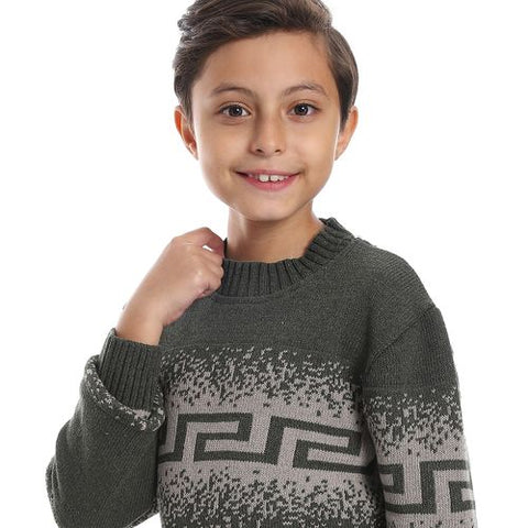 Wool Boys Pullover With Multi Design