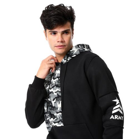 Mens Closed Hoodie With Army Design