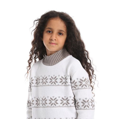 Girls Wool Pullover with Design gray star