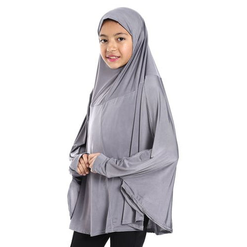 Plain Prayer Veil For Girls With Long Sleeves-grey