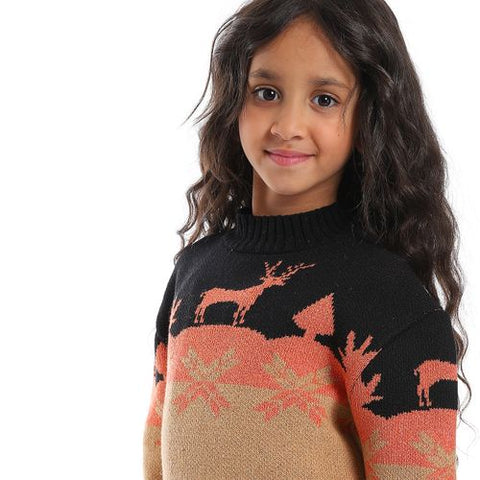 Girl's wool pullover with multicolor design