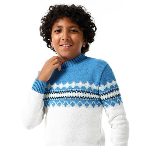 Wool Boys Pullover With Multi Design