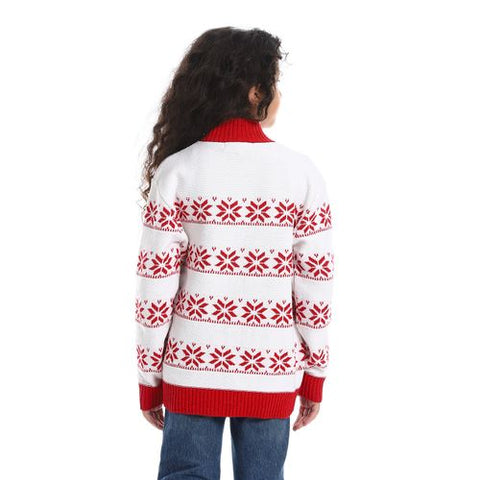 Girls Wool Pullover with Design star red