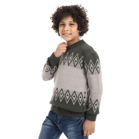 Wool Boys Pullover With Multi Design