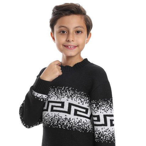 Wool Boys Pullover With Multi Design