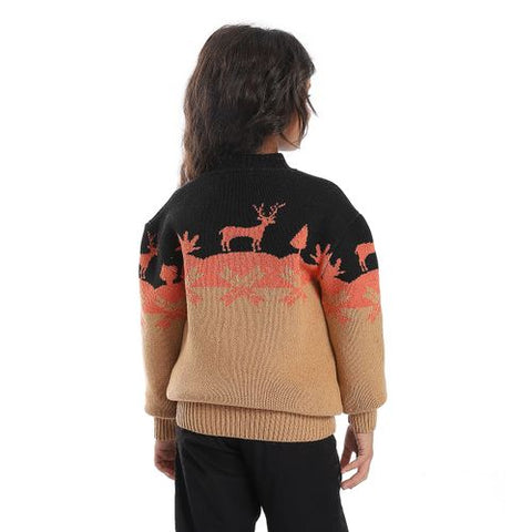 Girl's wool pullover with multicolor design