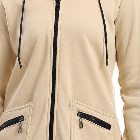 Women Hoodie With Front Zipper and Pockets