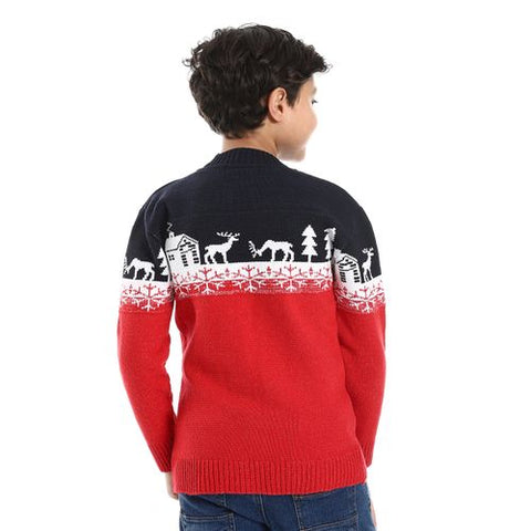 Wool Boys Pullover With Multi Design-multicolour