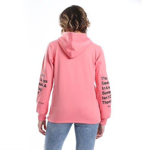 Women Hoodie With Front Zipper And Printed Sleeves