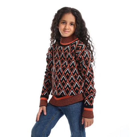 Girls Wool Pullover With Mutlicolour Design