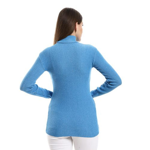 Womens High Neck Wool Shirt-Turquoise