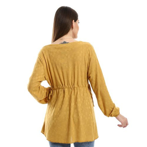 Women Plain Blouse With Long Sleeves Yellow