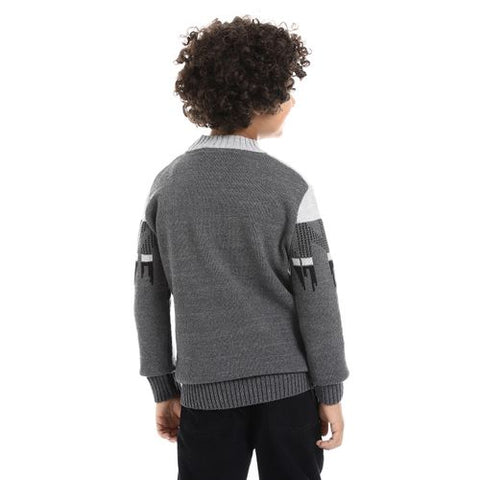 Wool Boys Pullover With Multi Design