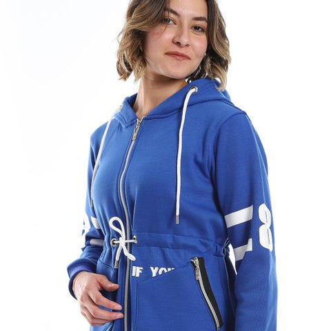 Women Hoodie With Front Zipper And Printed Sleeves