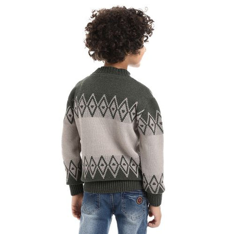 Wool Boys Pullover With Multi Design