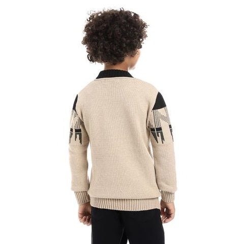 Wool Boys Pullover With Multi Design