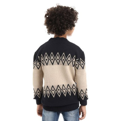 Wool Boys Pullover With Multi Design