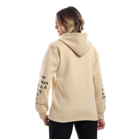 Women Hoodie With Front Zipper And Printed Sleeves