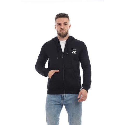 Caesar Mens Zipped Hoodie Printed Eagle-black