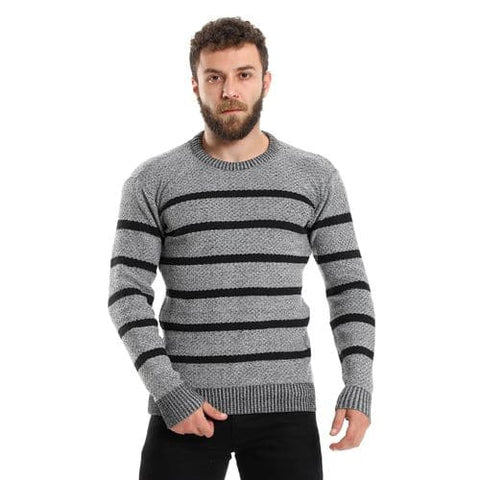 Men's wool pullover with multi design