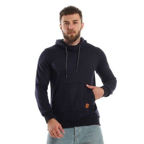 Caesar Mens Plain Hoodie with Leather Acssesory