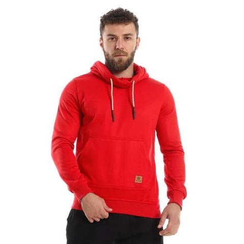 Caesar Mens Plain Hoodie with Leather Acssesory