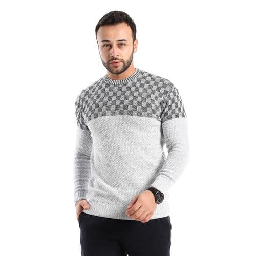 Caesar Light Grey ' Black Squares Slip on Pullover