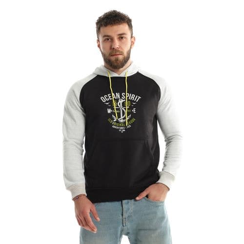 Caesar Mens Printed Hodie with Front Pockets