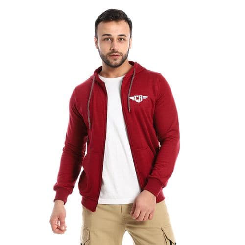 Caesar Long Sleeves Front Zipper قاتمة حمراء مظلمة