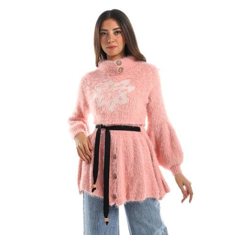 Caesar Womens Wool Pullover with High Neck and Flower Design