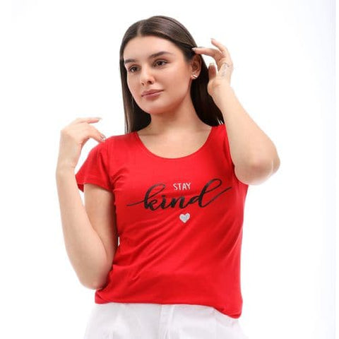 Caesar Woman Printed Round Neck T-Shirt - Red